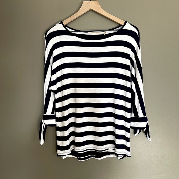 Soft Surroundings Adrift Top Striped Tee Tie Sleeve Blue White Size XSP Nautical - Picture 3 of 16